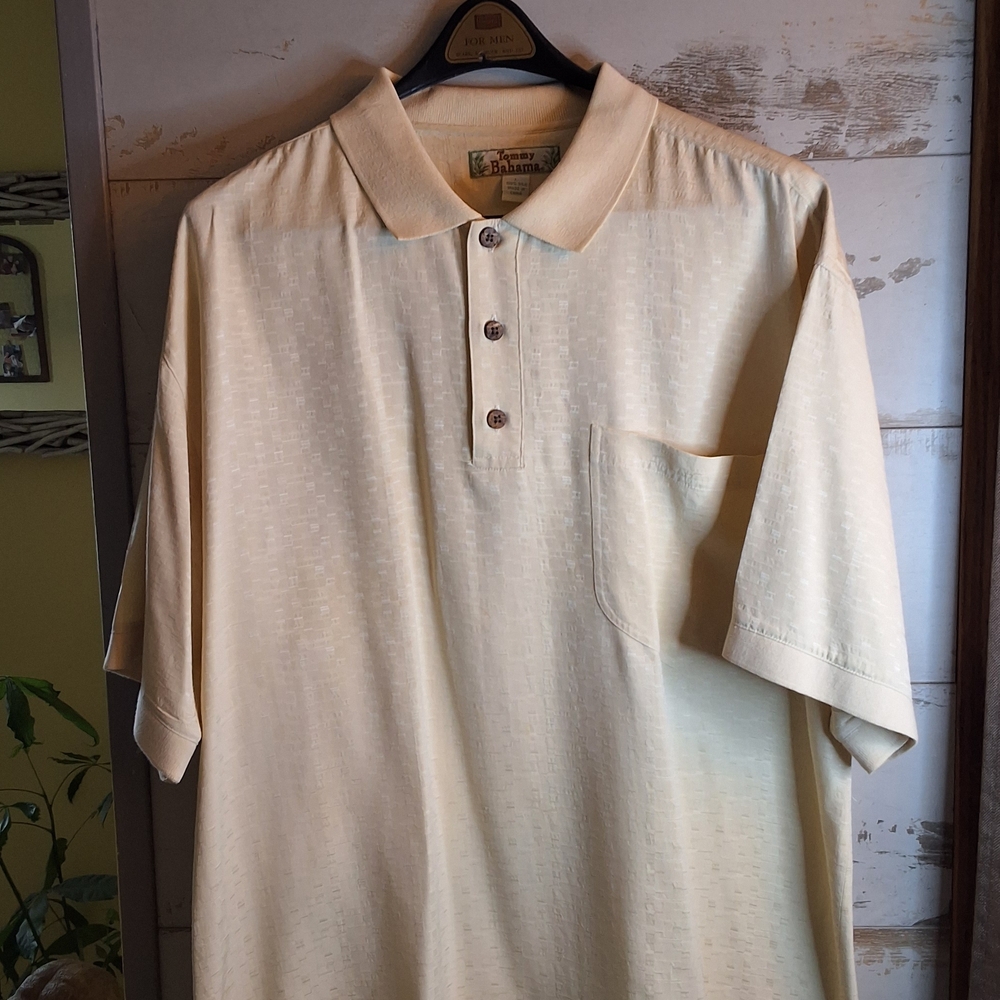 Tommy Bahama Cream Polo Shirt for Men 100% Silk Large